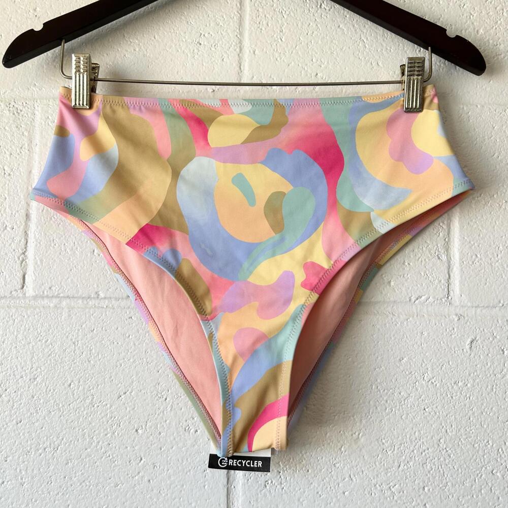 Billabong Colorful Colorblock Cheeky High Waisted Bikini Bottom Women’s Large